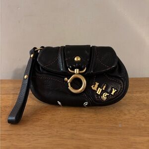 Juicy Couture Black Leather Y2K Wristlet EUC